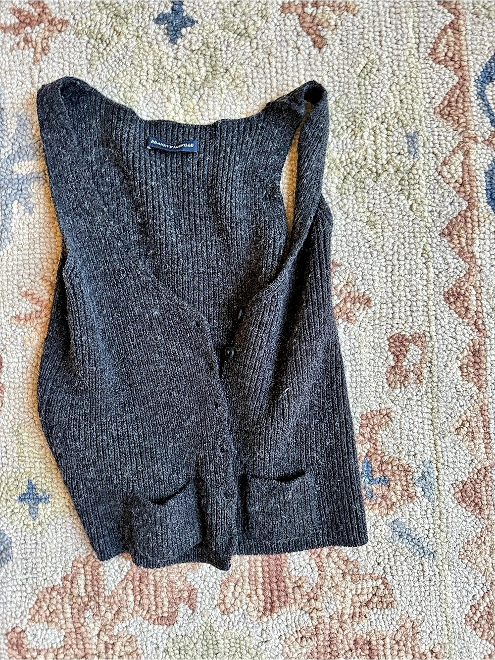 Brandy Melville Ribbed Button-Down Sweater Vest Gray